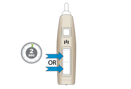 hold upper or lower switch for 2 sec to switch program